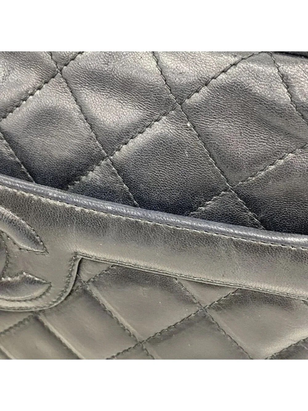 Chanel Shoulder Bag Quilted Lambskin Black Gold